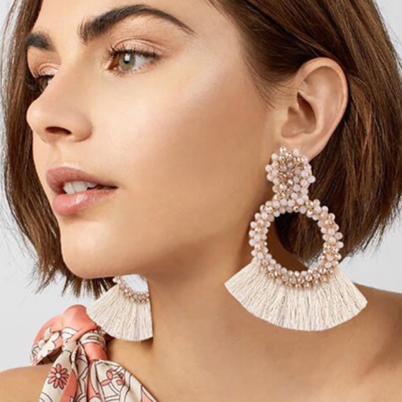 Jewelry - Beaded Hoop Tassel Geometric Statement Earrings